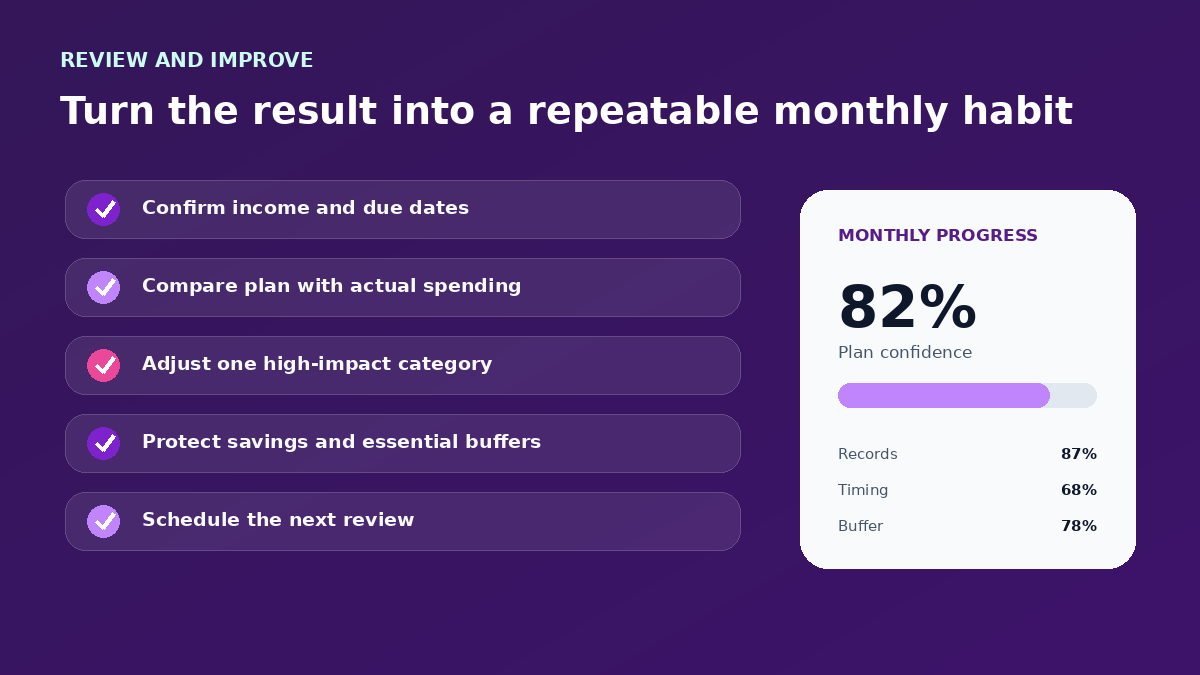 Budget review checklist infographic for A Zero-Based Budget System for Couples