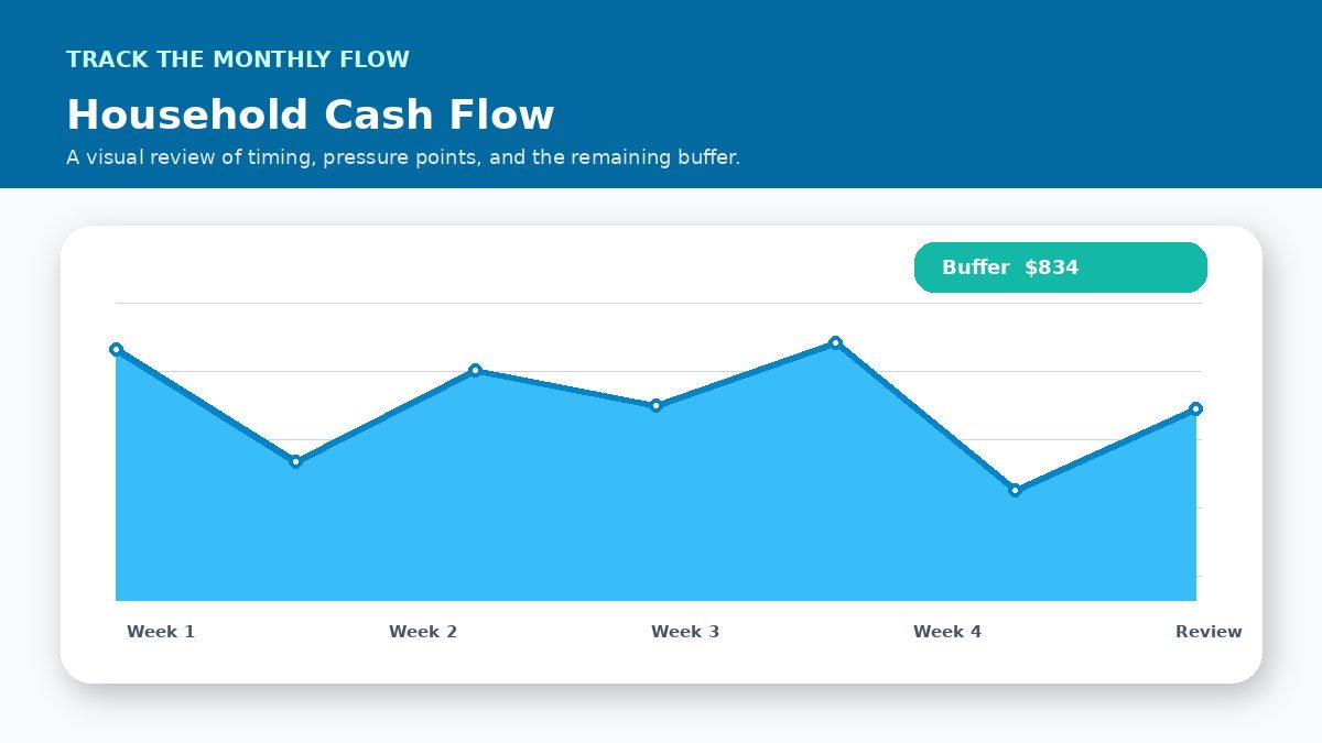Monthly cash flow timeline infographic for Building a Reliable Household Cash Flow Forecast
