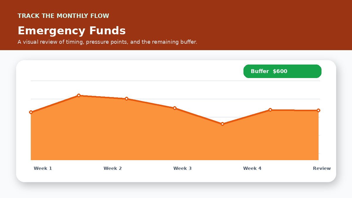 Monthly cash flow timeline infographic for Building an Emergency Fund on a Low Income