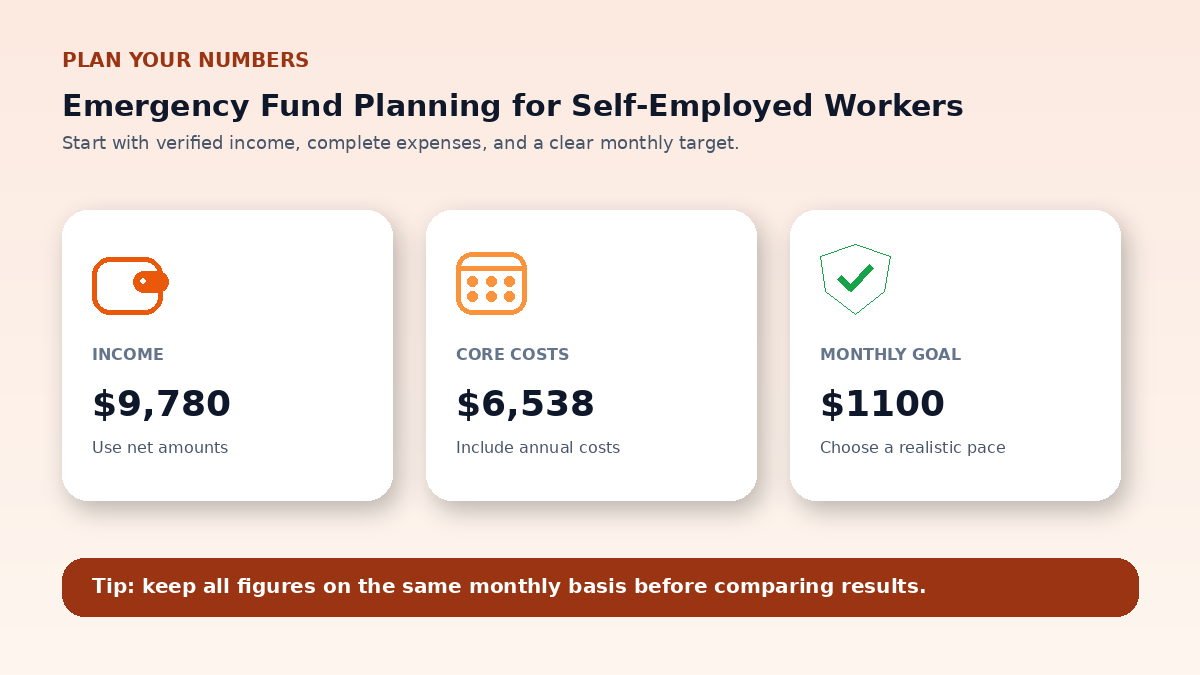 Budget planning inputs infographic for Emergency Fund Planning for Self-Employed Workers