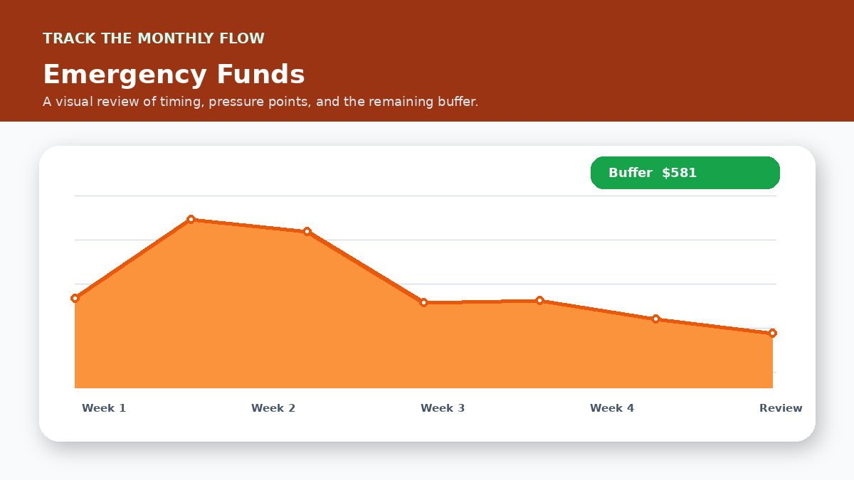 Monthly cash flow timeline infographic for Emergency Fund Planning for Self-Employed Workers