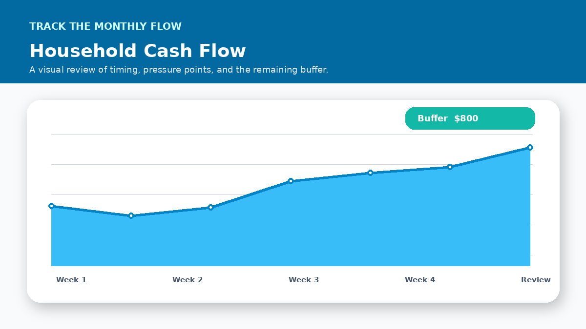 Monthly cash flow timeline infographic for Household Cash Flow Explained in Simple Terms
