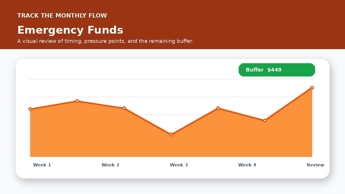 Monthly cash flow timeline infographic for How Much Emergency Fund Do You Really Need