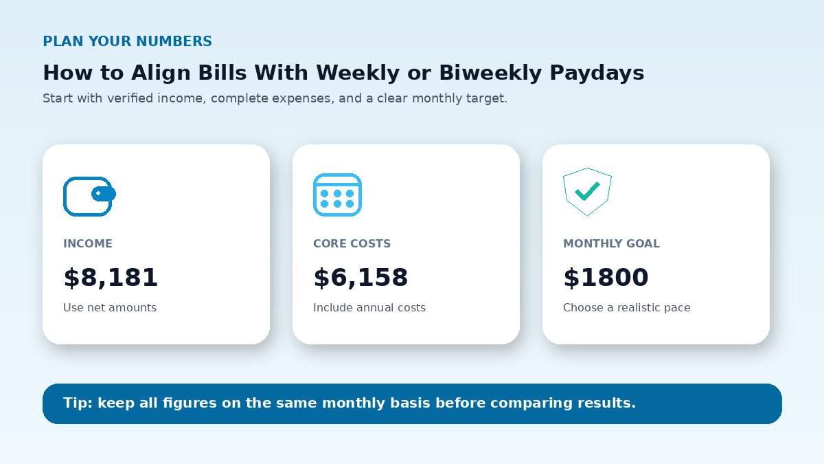 Budget planning inputs infographic for How to Align Bills With Weekly or Biweekly Paydays