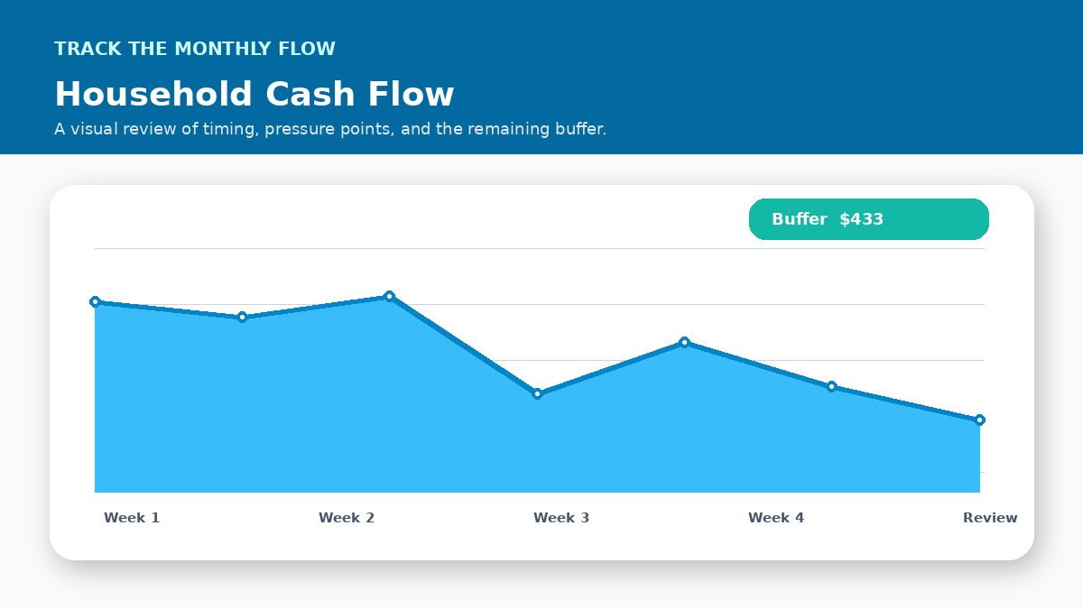 Monthly cash flow timeline infographic for How to Align Bills With Weekly or Biweekly Paydays