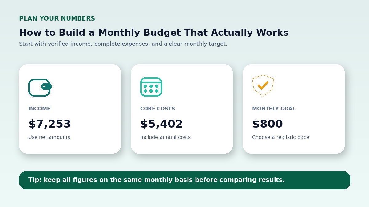 Budget planning inputs infographic for How to Build a Monthly Budget That Actually Works