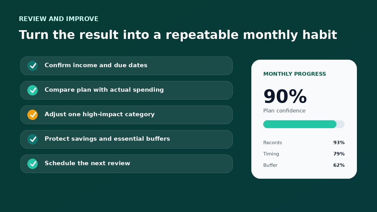 Budget review checklist infographic for How to Cut Monthly Expenses Without Feeling Restricted
