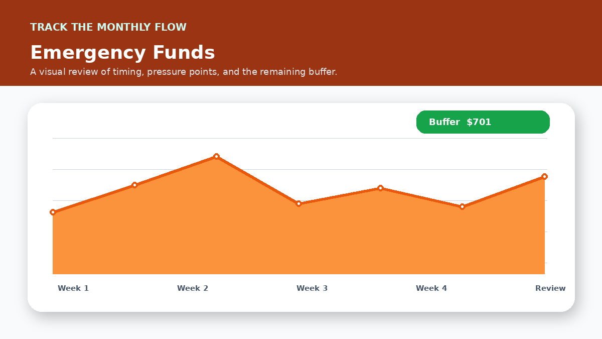Monthly cash flow timeline infographic for How to Rebuild an Emergency Fund After Using It