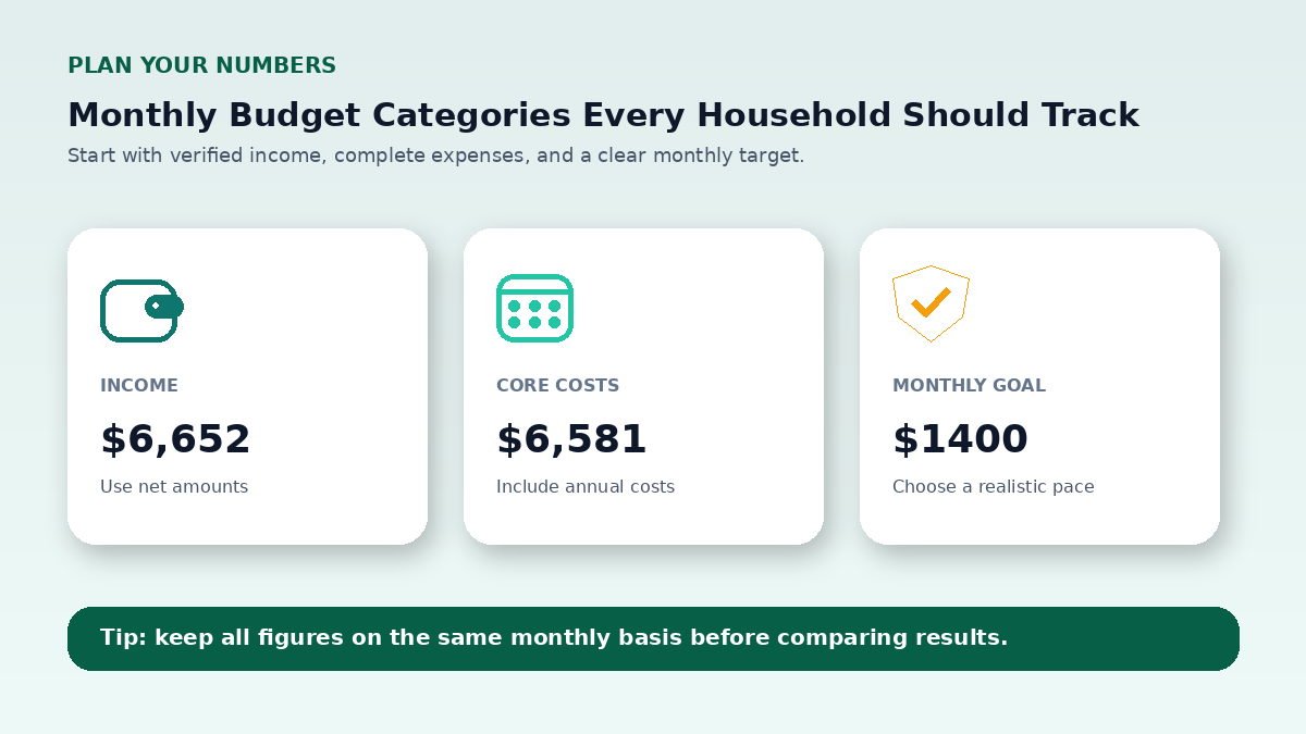 Budget planning inputs infographic for Monthly Budget Categories Every Household Should Track