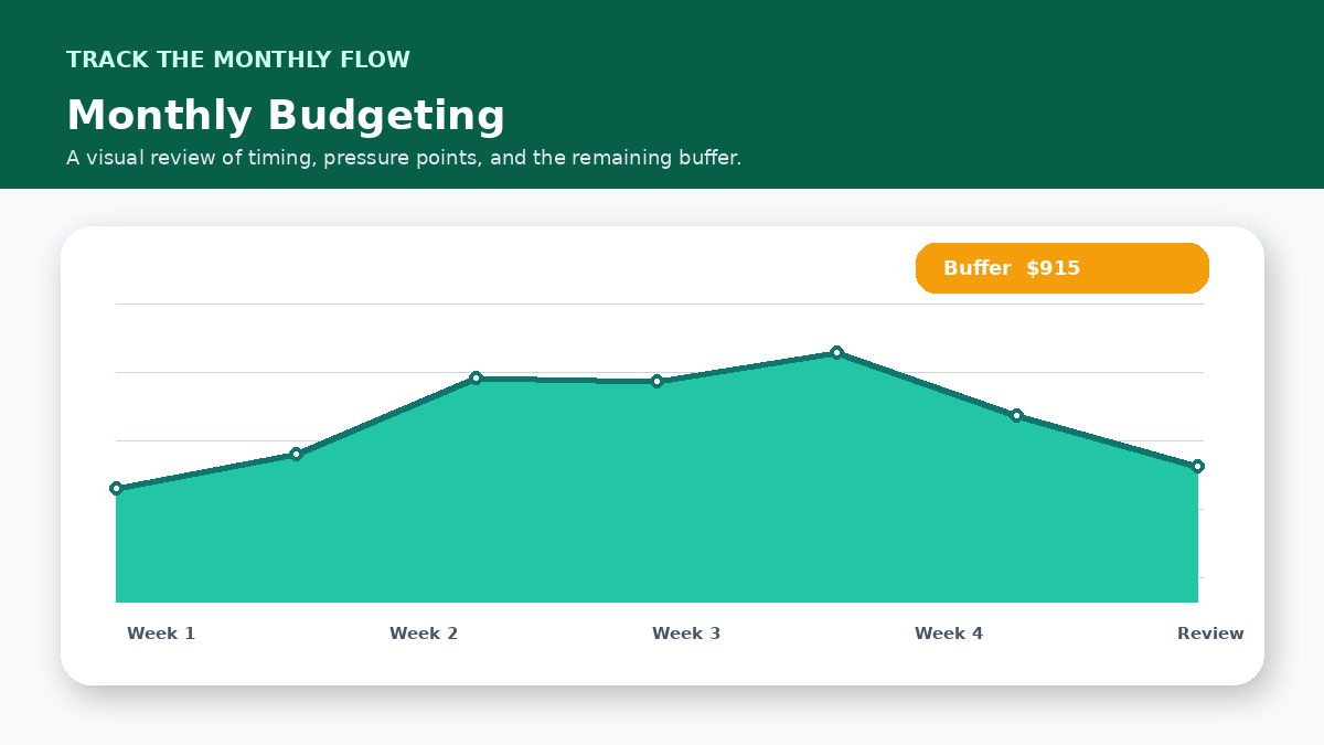 Monthly cash flow timeline infographic for Monthly Budget Categories Every Household Should Track