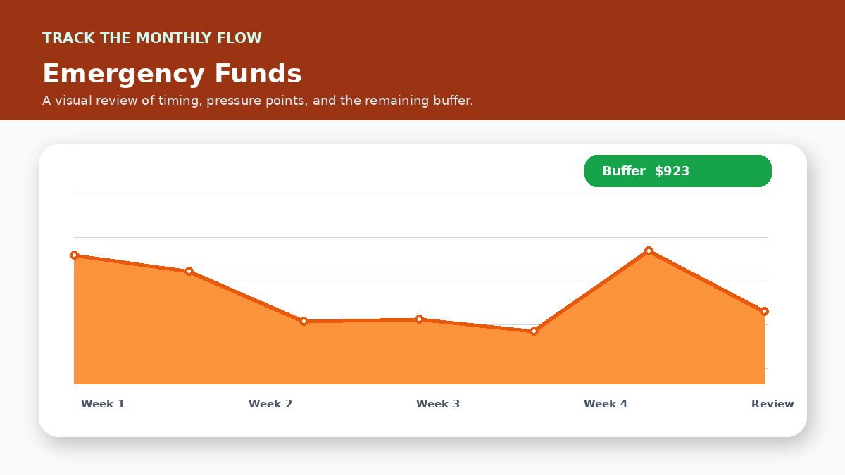 Monthly cash flow timeline infographic for Where to Keep an Emergency Fund Safely