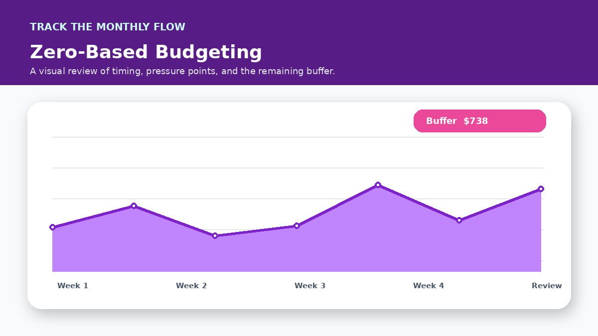Monthly cash flow timeline infographic for Zero-Based Budgeting for Beginners: Every Dollar Assigned